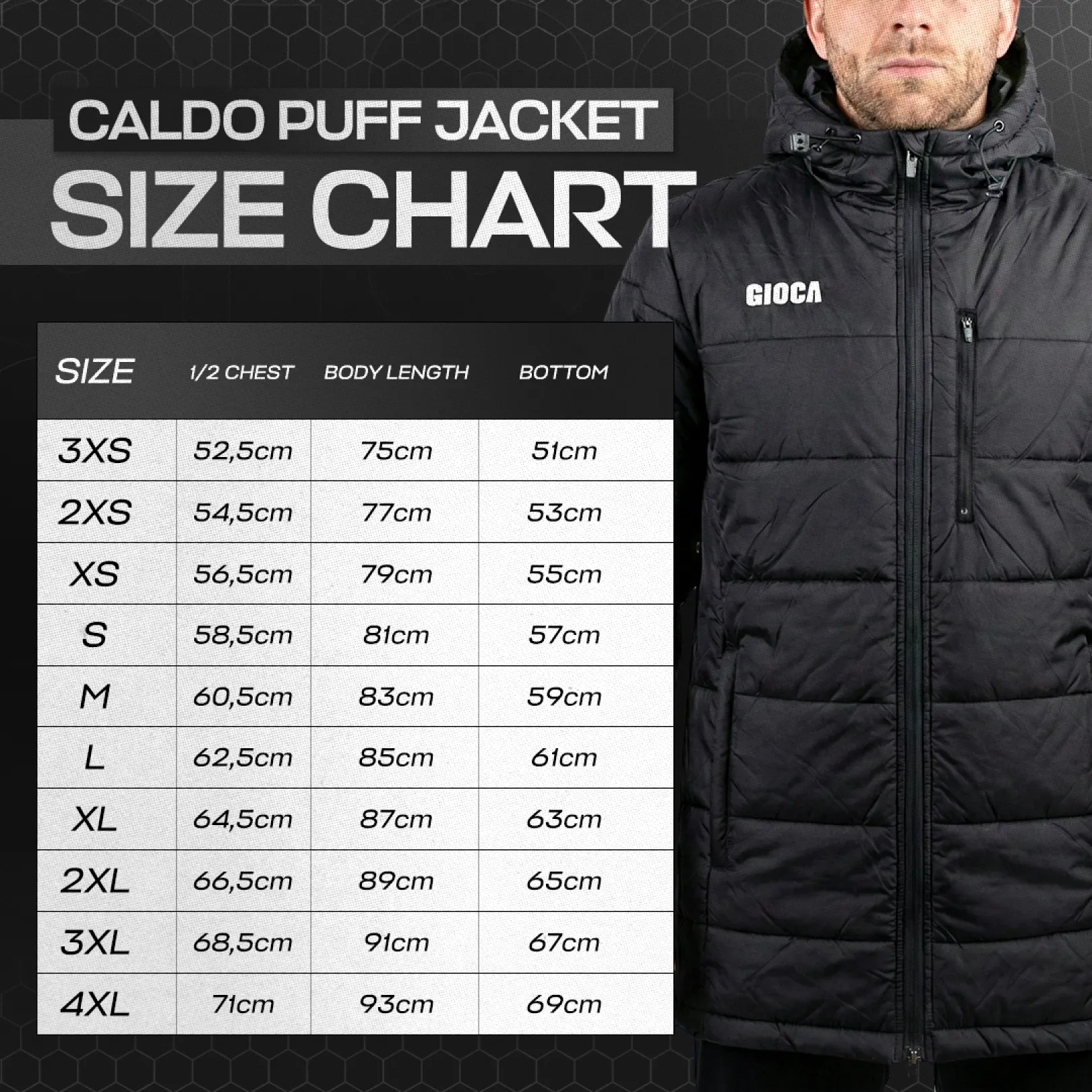 Caldo Puff Jacket Chart