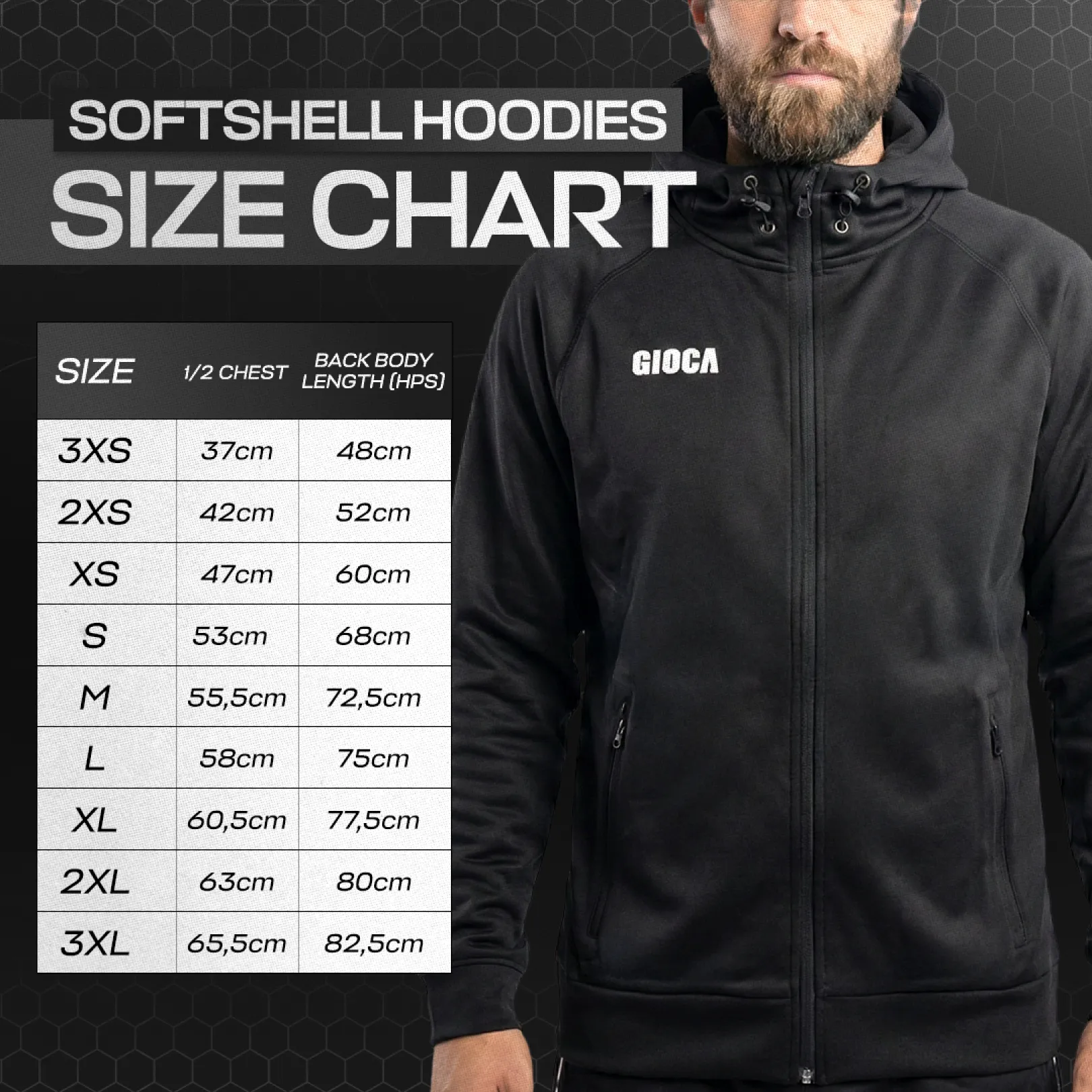 Softshell Hoodies Chart