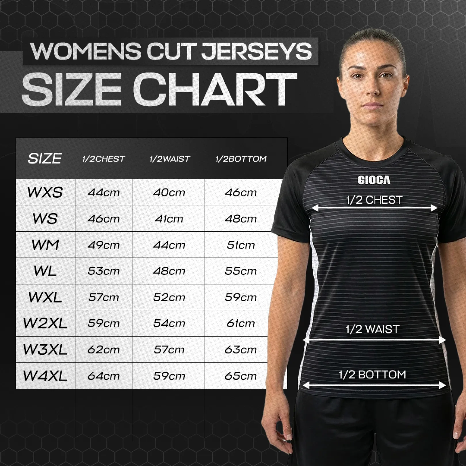Women Cut Jerseys Chart